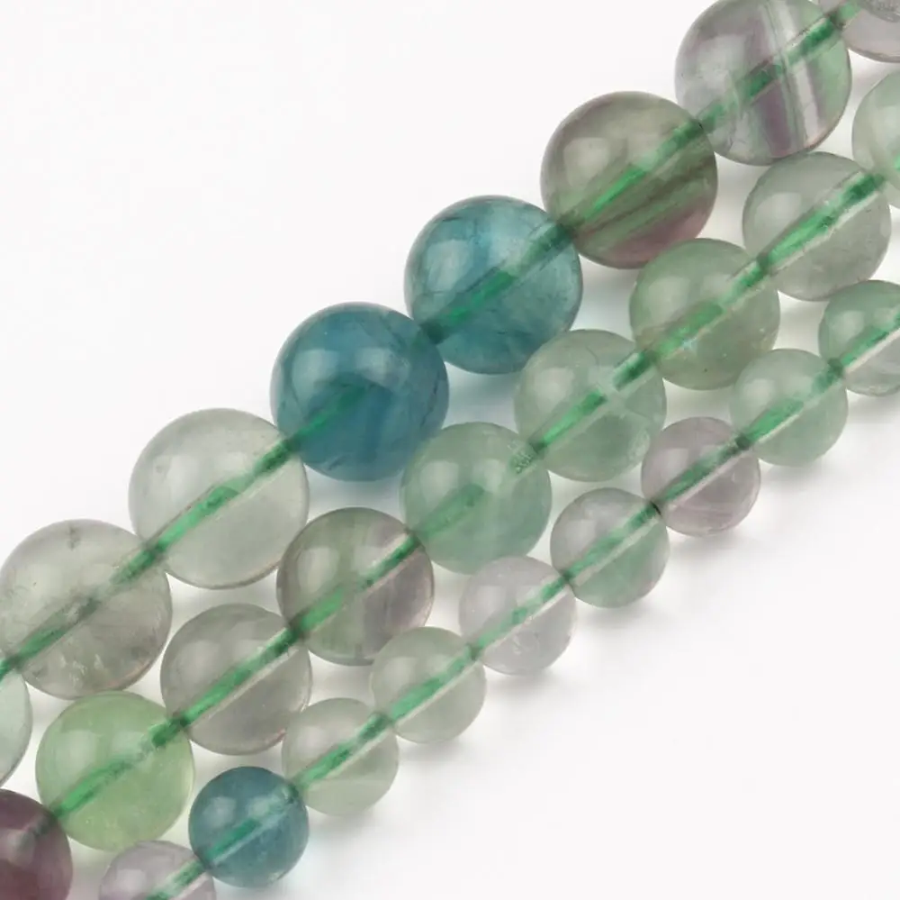 

6 8 10mm Colorful Fluorite Quartz Stone Beads Smooth Round Loose Beads for Jewelry Making DIY Bracelet Charms Accessories 15''