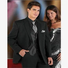 Traje negro personalizado de alta calidad para hombre, traje de 3 piezas con solapa con muescas, para novio, boda y negocios (abrigo + Pantalones + chaleco), novedad de 2021 (4)