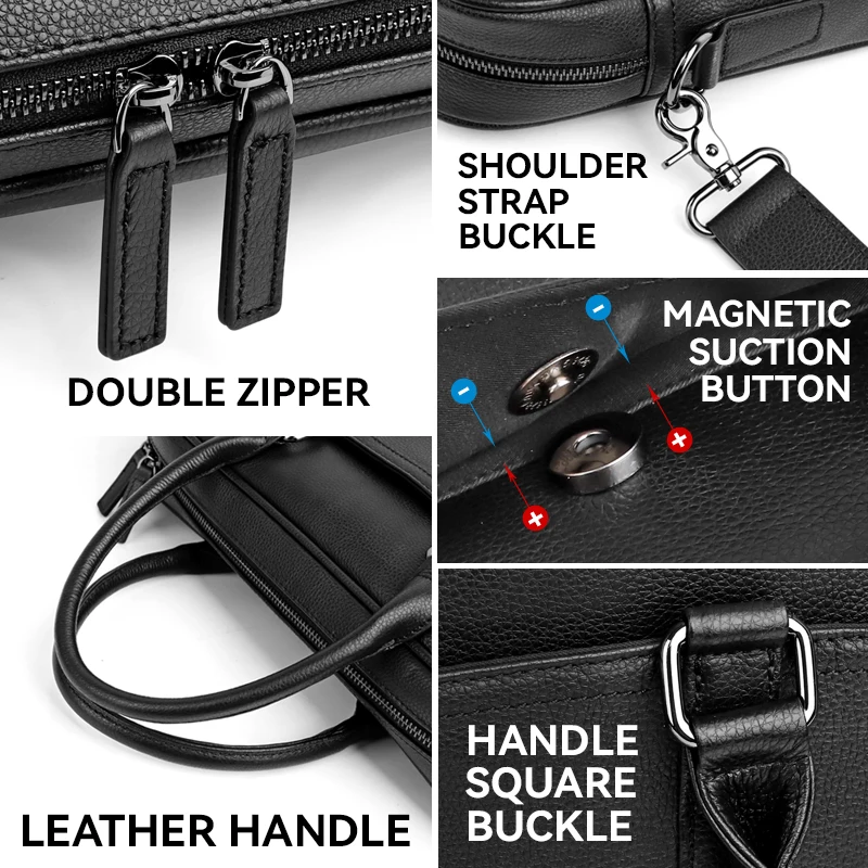 Fit For 14'' Laptop Bag For Men Genuine Leather Men's Briefcase Portable Messenger Shoulder Bag Cowskin Business Document A4