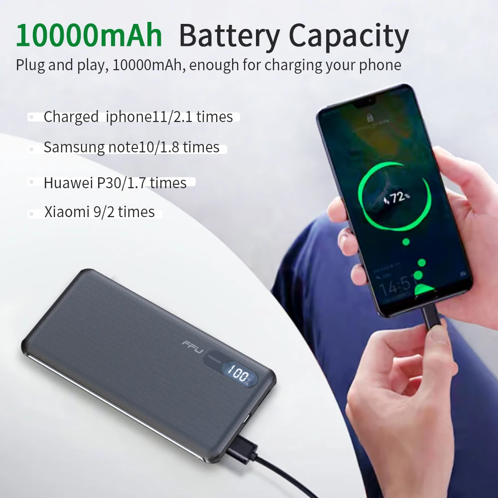fpu power bank 10000mah portable charger powerbank 10000 mah slim usb poverbank phone external battery charging for xiaomi mi 9 free global shipping