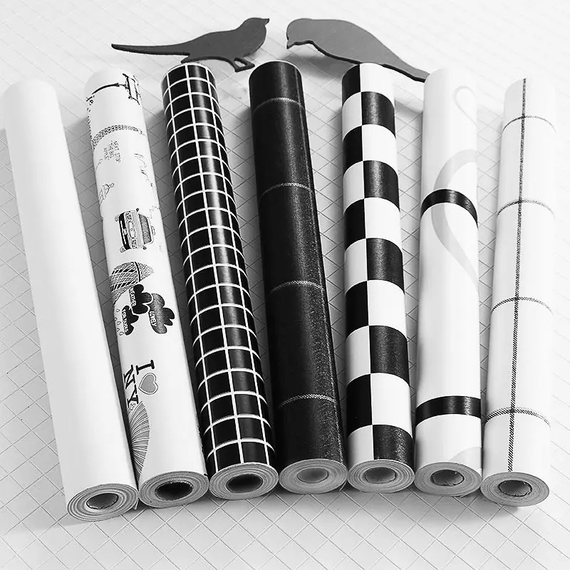 

Самоклеящиеся обои в скандинавском стиле, водонепроницаемые настенные бумажные в черно-белую клетку для спальни и общежития, стикеры для у...