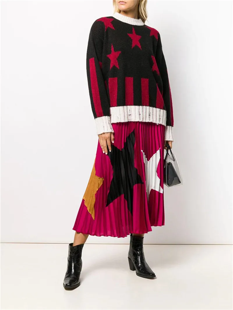 Женский вязаный свитер со звездами свободный трикотажный джемпер с длинным