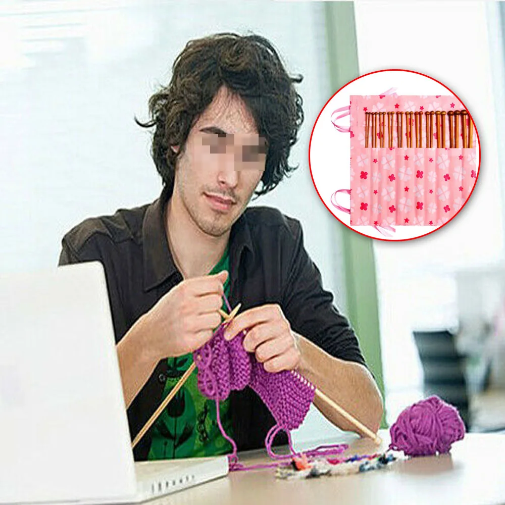 

22pcs Bamboo Knitting Needles Set in Knitting Needle Case UK Size 11 9 8 7 6 5 4