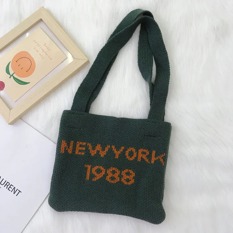 

Korean simple letter knitting bag for women Parent-child Street literature and art
