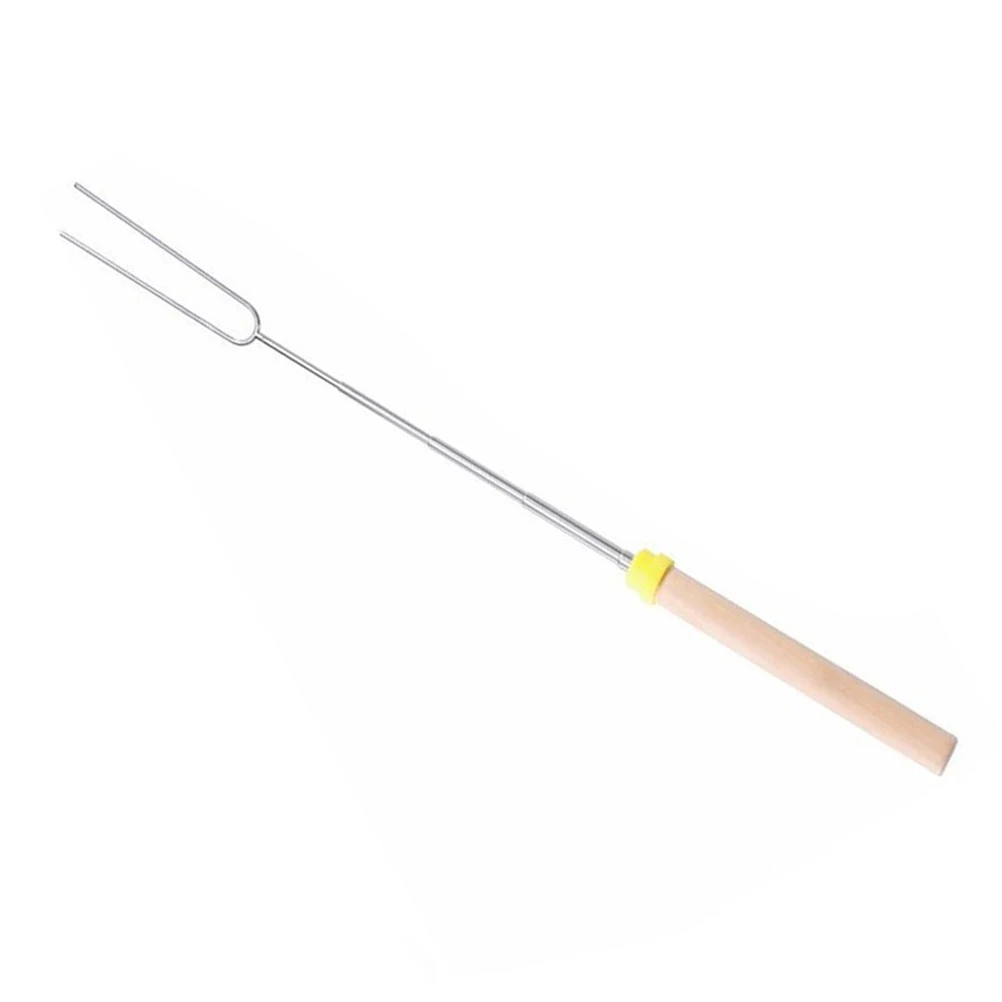 Stainless Steel Roasting Fork Wooden Handle Telescoping Sausage Skewer Stick Barbecue for Camping Cooking Picnic | Дом и сад