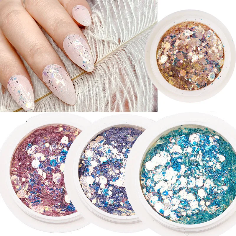 3D Laser Holographic Nail Sequin Diamond Glitter Mix Color Shiny Mermaid Makeup Sparkly Face Eye Shadow Nail Art Flakes Beauty