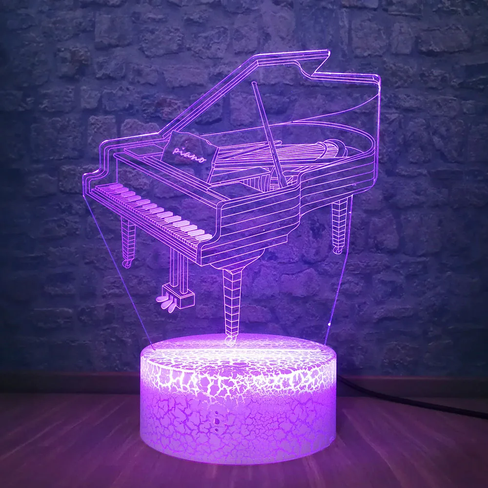 Фортепиано 3D Оптическая иллюзия ночные светильники 7 цветов Изменение Смарт