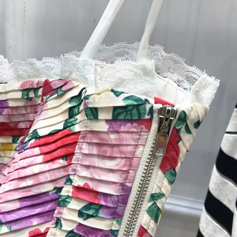 

2021 Summer New Floral Pleated Camisole Women's Fashion Lace Bustier Bra Color Sling Cropped Top Sexy Tank Tops y1085