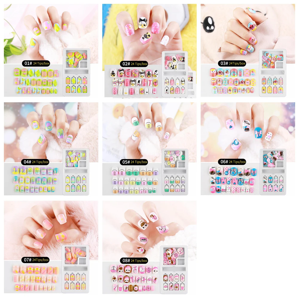 Детские милые накладные ногти в мультяшном стиле яркие для девочек полное