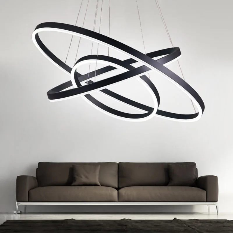 

A Black White Color Modern pendant lights for living room dining room 3/2/1 Circle Rings LED Lighting ceiling Lamp fixtures