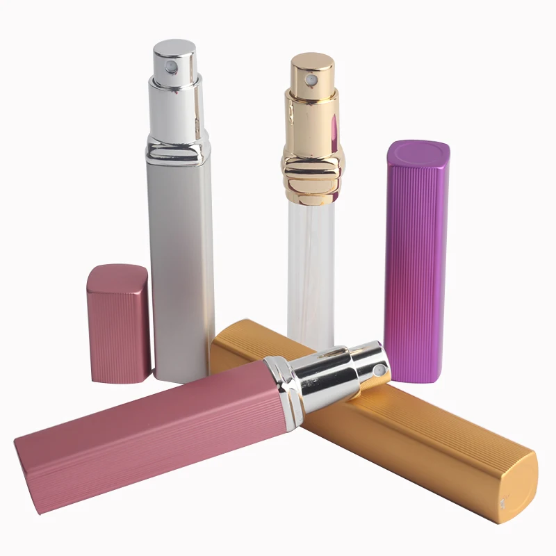 

Fashion Mini Metal Box Glass Tank 12ml Perfume Bottle Aluminum Nozzle Refillable Bottle