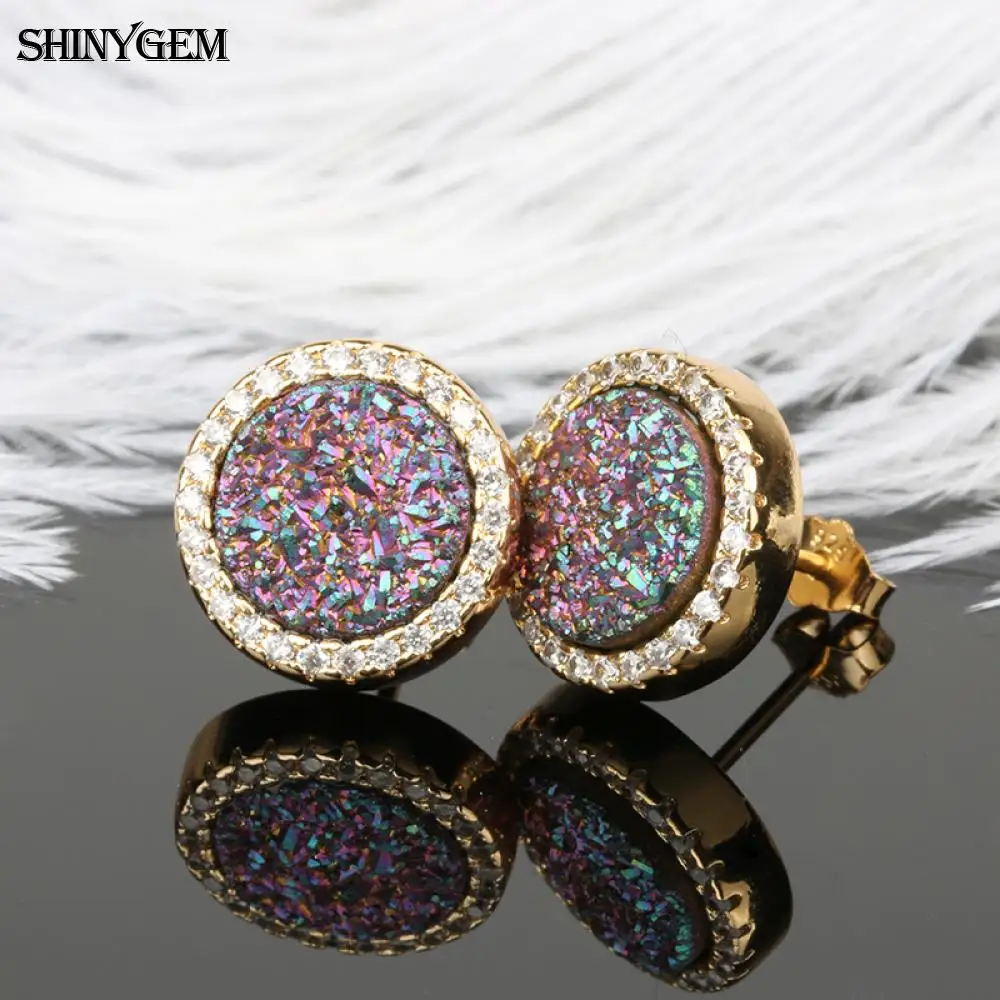 Модные 10 мм микро инкрустация Циркон сверкающие натуральный кварц Druzy Камень