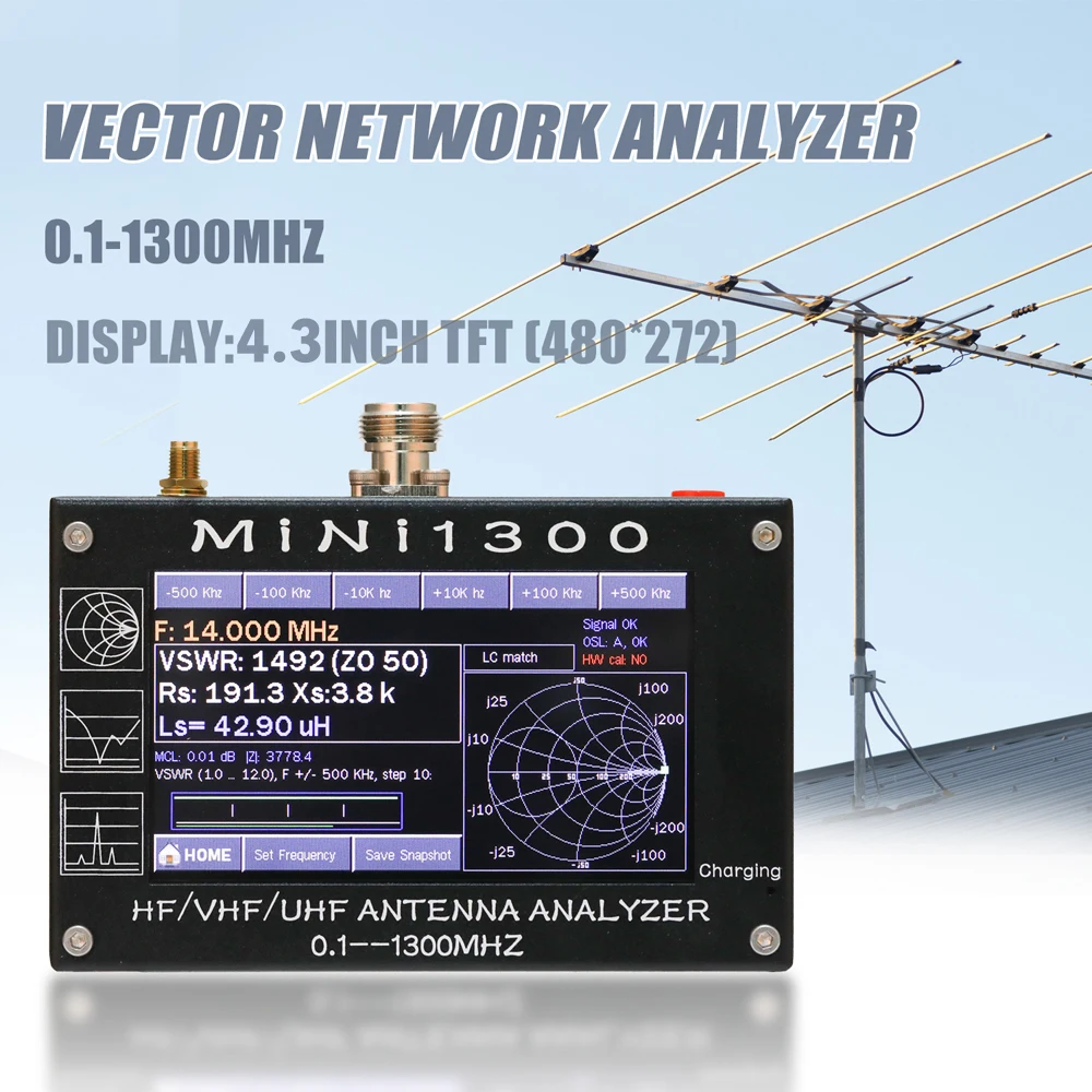 MINI1300 Antenna Analyzer 0.1-1300MHz 4.3 Inch Digital Display Touching Screen HF VHF UHF ANT SWR with TF Card |