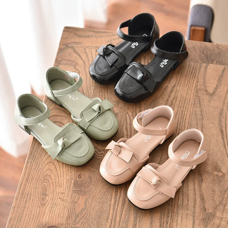 

New Fashion Spring Girls Princess Butterfly-knot Leather Shoes Casual Sweet Soft Flats For Kids Girls Children's Bowtie Shoes