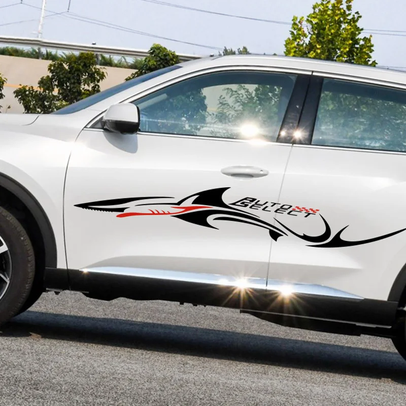 2 х автомобильные боковые наклейки на дверь виниловые с рисунком большой белой