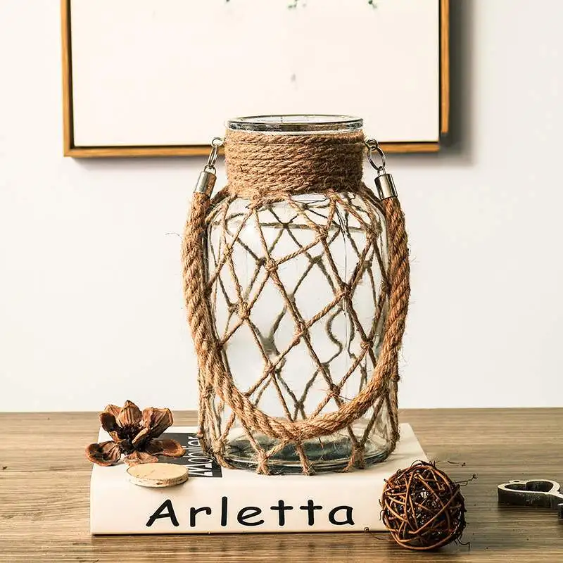 Американский стиль пеньковая веревка ваза ручной работы стеклянная для гостиной