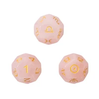 3pcsset natural rose quartz astrology zodiac sign dice magic constellation symbol divination dice handmade gmestone dice toys