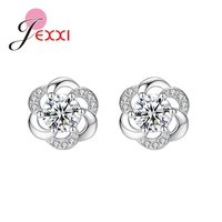925 sterling silver cubic zironia flower stud earrings women girl crystal brinco fashion jewelry pendientes gift party wholesale