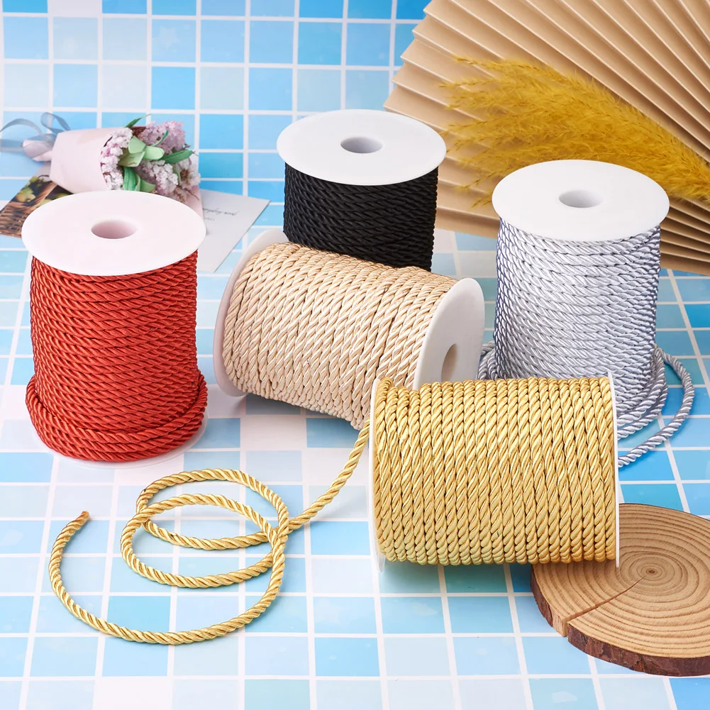 32 ярда 5 мм витой отделочный шнур 3-слойный черный из полиэстера веревка для