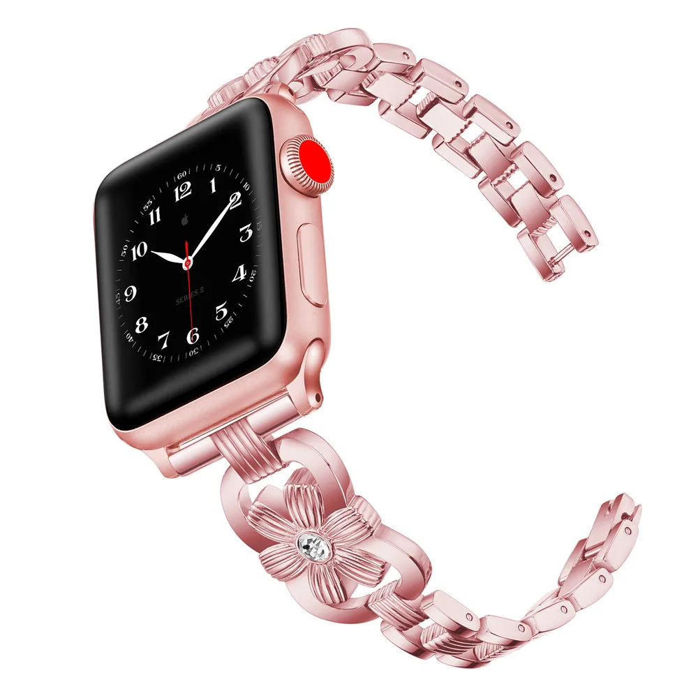 

Цветок узор Металл Модный ремешок для наручных часов Apple Watch, версии 6/5/4/3/2/SE девушки изысканный браслет для наручных часов iWatch, 40/44 мм, 38, 42 мм, ...