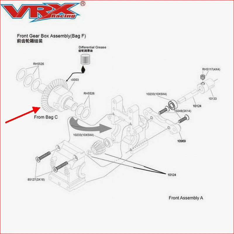 Conjunto de caja de cambios diferencial 10003 para coche de control remoto, accesorios para coche, compatible con VRX Racing RH1011RH1013 RH1016 RH1017 RH817 RH818-2