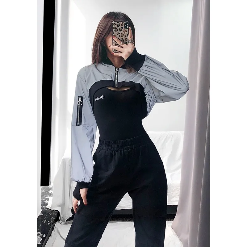 Осенние женские куртки в уличном стиле Харадзюку модные короткие с длинным