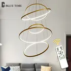 Современные подвесные светильники для гостиной, столовой, круглые кольца, акриловый алюминиевый корпус, светодиодный подвесной светильник, осветительные приборы для дома