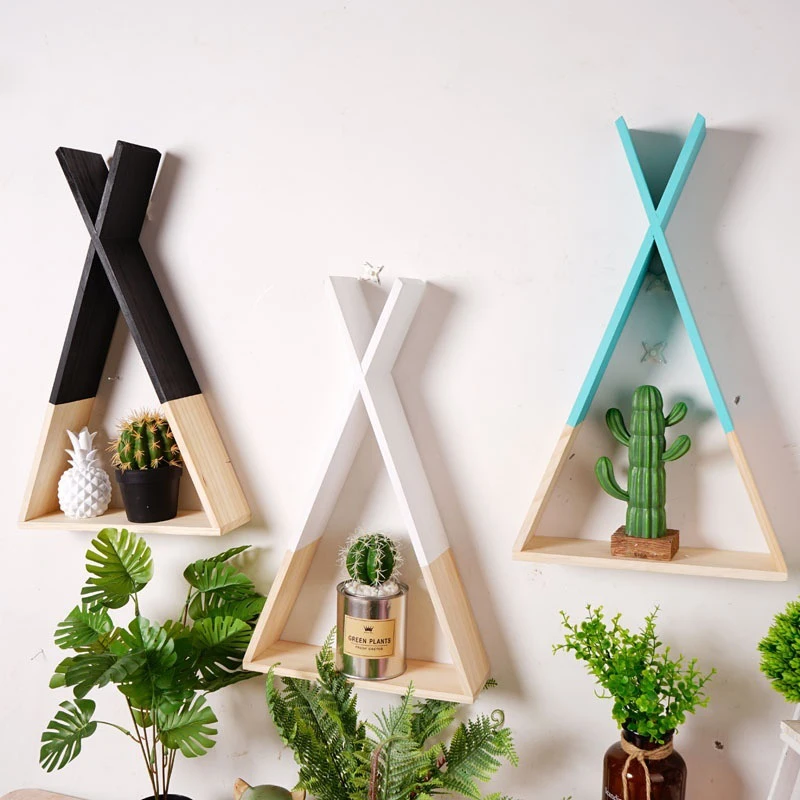 

New Nordic Style Wooden Triangle Shelf Lovely Colors Shelf Wall Hanging Trigon Storage Book Shelf Home Kids Baby Room DIY Decor