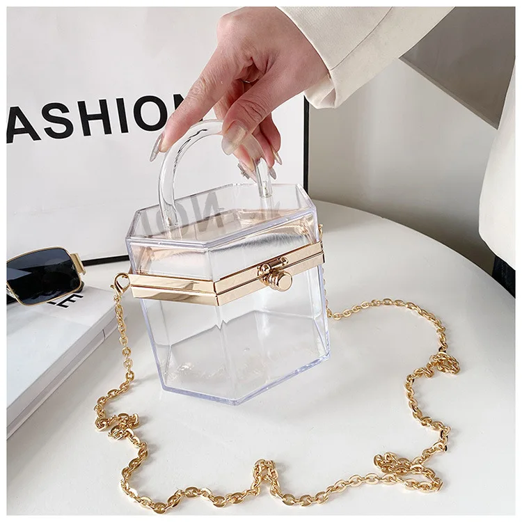 

Retro Fashion Womens Handbags Transparent Candy Mini Square Bag Fashion Chain Transparent Shoulder Cross Mini Messenger Purses