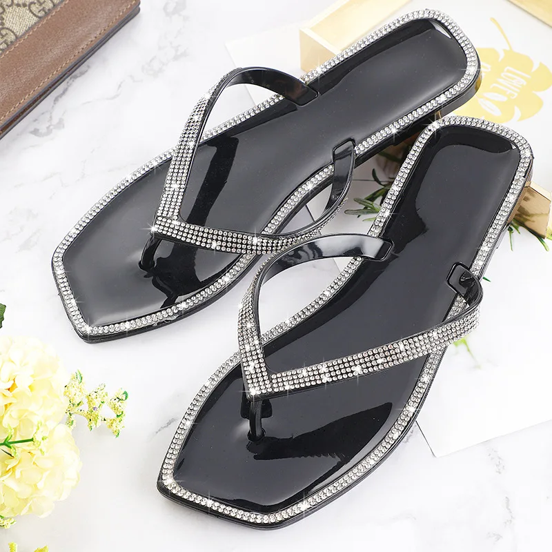 

Women's Sandals and Slippers Summer Style RhinestoneFlat-bottomed FlipFlops Jelly Shoes Crystal Sandals Comfortable Casual Shoes