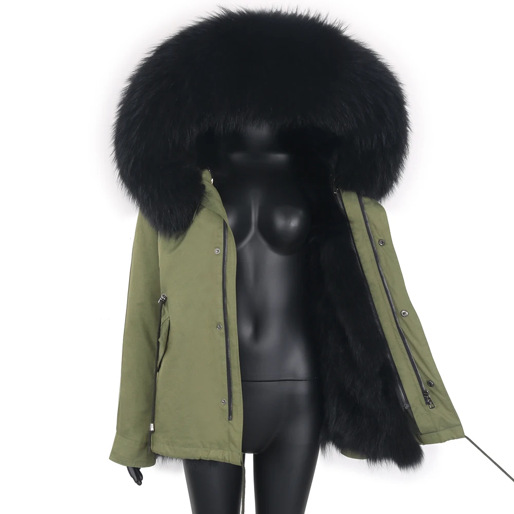 2021 Women Short Parka Real Fur Coat Natural Fox Fur Collar Thick Warm Fashion Coat Female Winter Jacket Removable Streewear