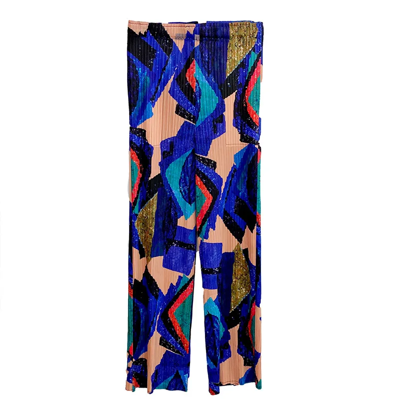 

SuperAen Women Folds 2021 Summer New Loose Print Women's Pants Comfortable Breathable Big Size Straight Pants