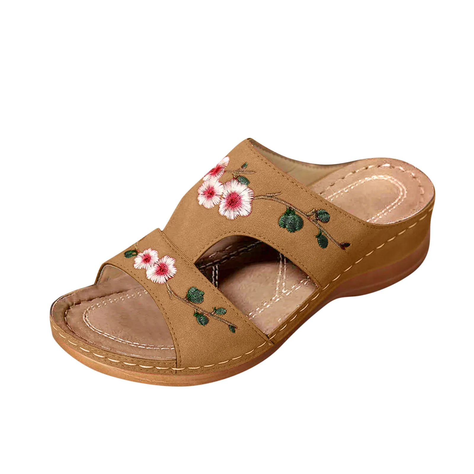 

Sandals Women 2021 Ladies Open Toe Flat Casual Slipper Fashion Wedge Heel Embroidery Flower Sandals Women's Shoes R5