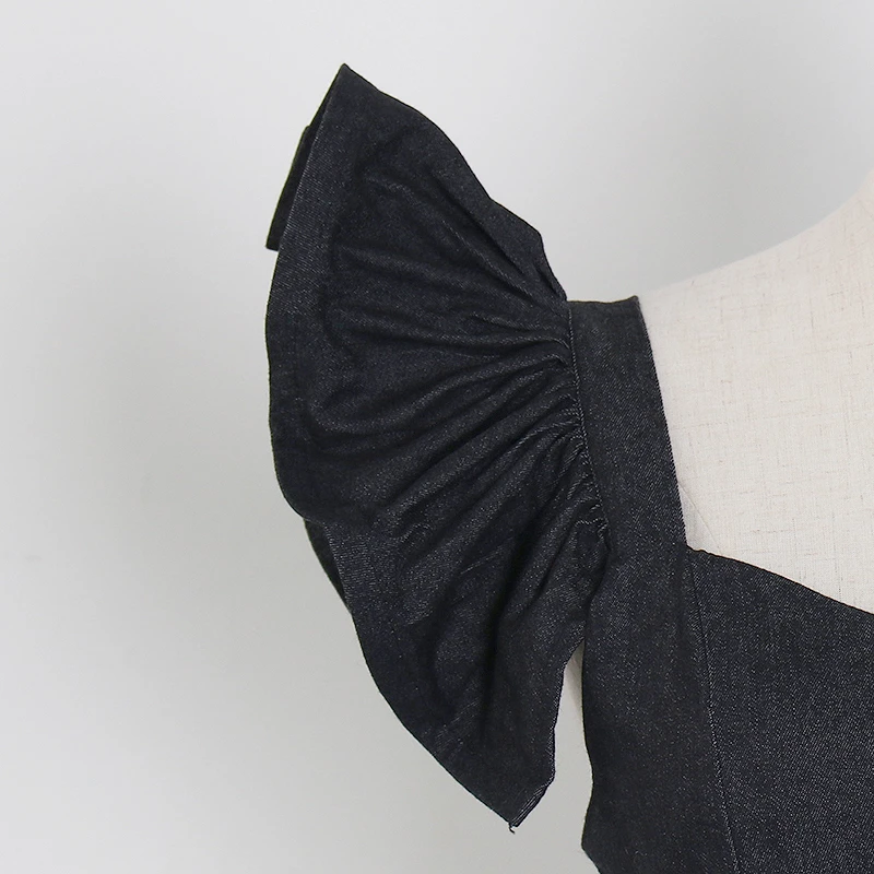 TWOTWINSTYLE Elegant Dresses Female Square Collar Ruffle Sleeve High Waist Irregular Hem Dress Women Fashion 2020 Spring Clothes | Женская