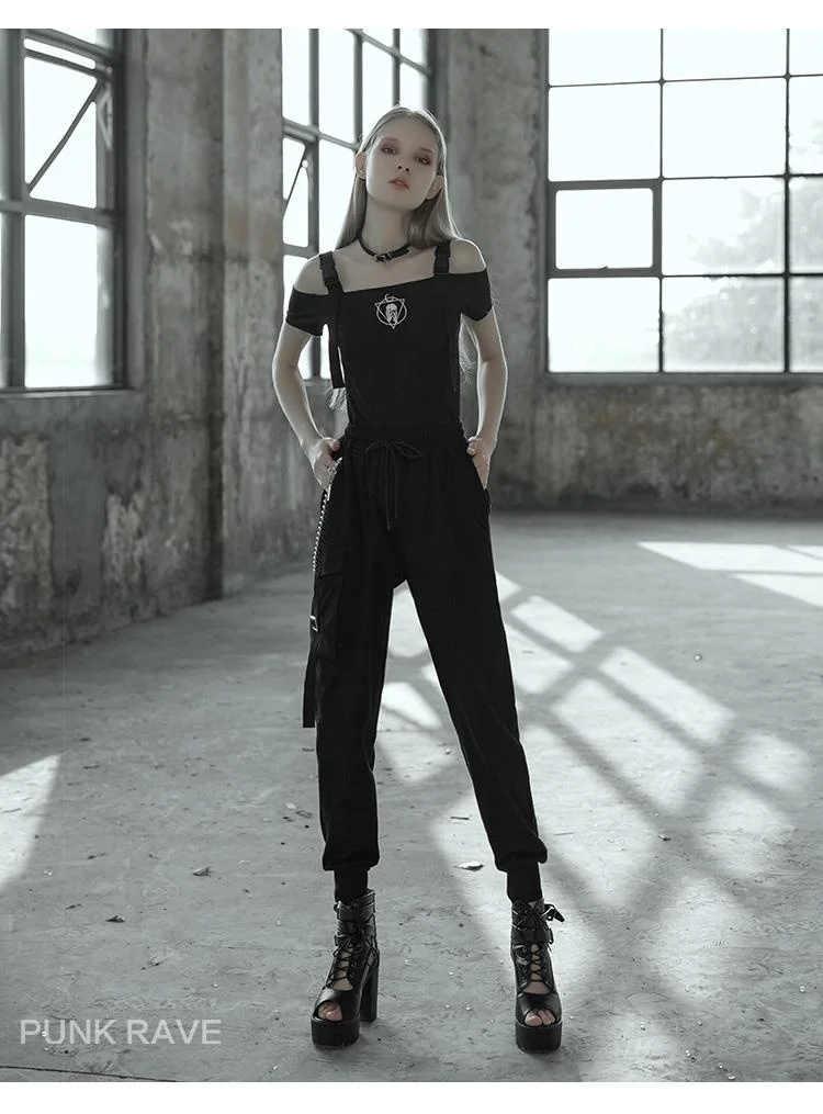 Женская футболка в стиле панк черная облегающая С плечиками Goth PT 374|Футболки| |