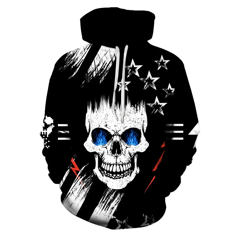 

2021 spring and autumn men's skull hoodie trend 3D digital printing casual loose hedging men's clothing fashion hoodie men