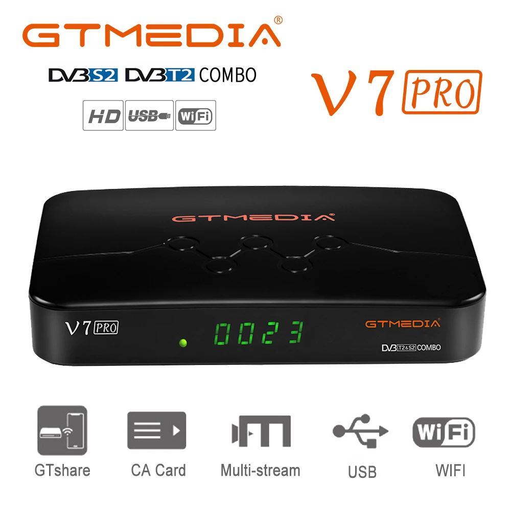 

GTMEDIA V7 Pro Satellite TV Receiver DVB-S2 DVB-T2 decoder CA Card Support Europe ccam T2MI spain PK Freesat V7 plus tv box