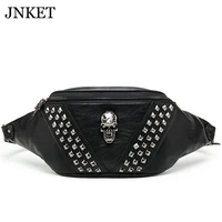 jnket new mens chest bag pu leather rivet shoulder bag multifunctional sling bag skull crossbody bags