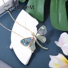 Meicem Women Insect Dragonfly Pendant Necklace Natural Abalone Shell 2022 New Unique Design Mother's