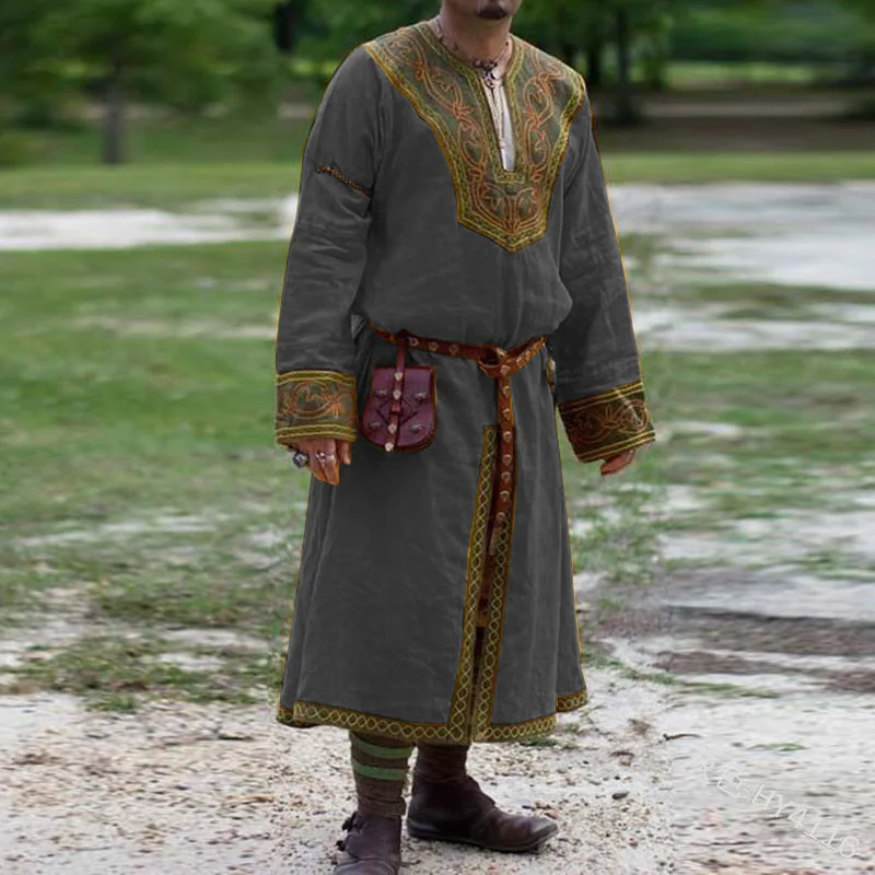 Рубашка в средневековом стиле викингов мужская хлопковая туника с длинным