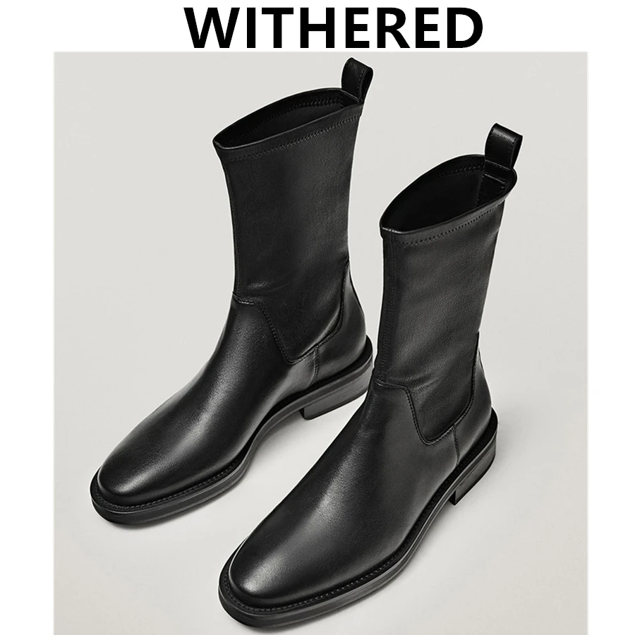 

Withered Winter Boots Women Shoes England Vintage Genuine Leather Soft Fashion Simple Botas Mujer Shoe Chelsea Ankle Boots Women