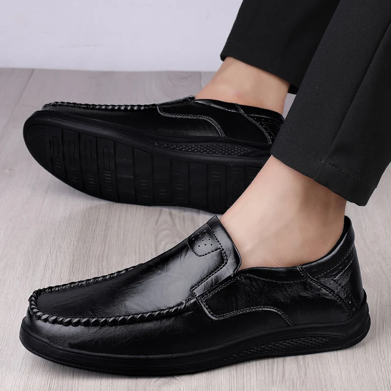 

Men's Cow Leather Slip-Ons Loafers Cool and Comfortable Male Casual Genuine Leather Doug Boat Shoes Driving Shoes