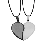 2pcs lovers heart shape titanium steel necklace set men or women jewelry couple pendant chain holiday gift valentines day