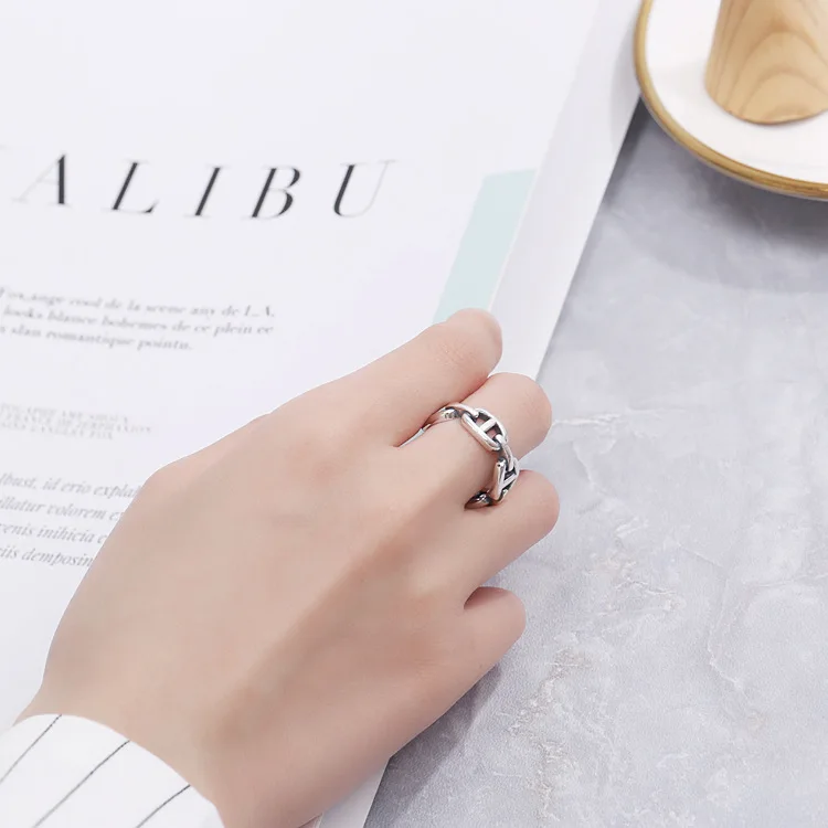 

New 100% Real 925 Sterling Silver Chains Rings For Women Big Finger Rings For Unisex Jewelry Men