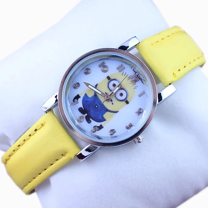 Leather belt watch for male and female student of small children cartoon little yellow people | Наручные часы