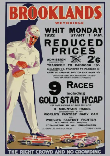 

Brooklands Whit Monday Racing 1932 METAL TIN SIGN POSTER WALL PLAQUE