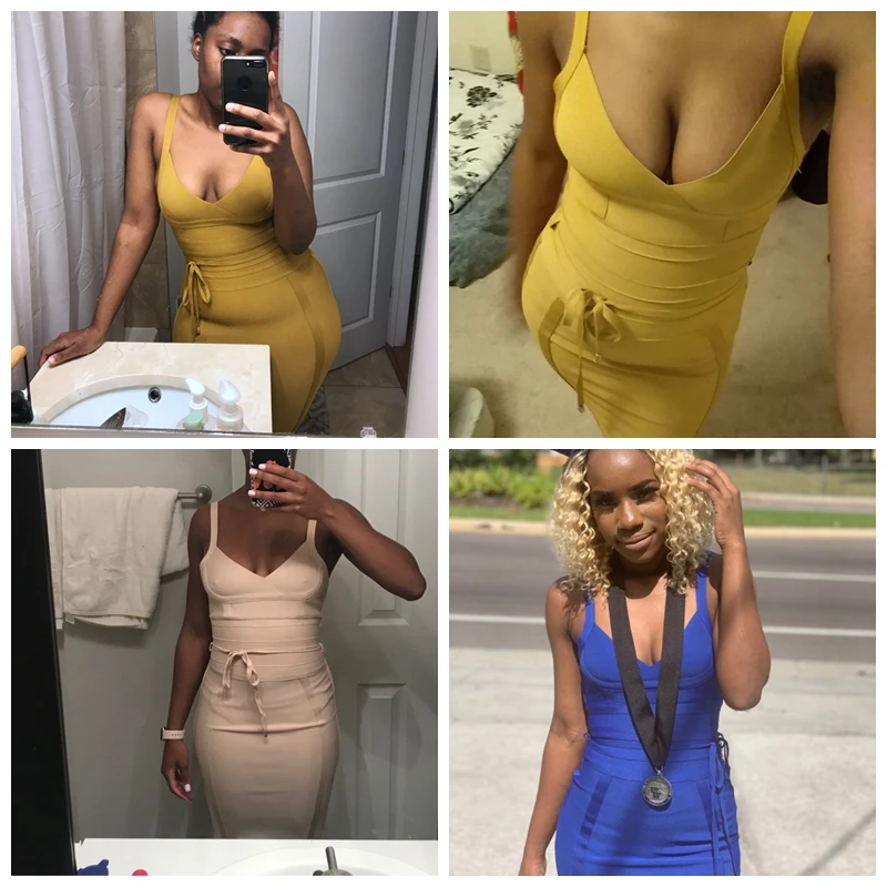 Олень леди Бандажное платье Новые поступления летние желтые Bodycon Платье V образным вырезом Спагетти ремень осень Бандажное платье Вечерние Для женщин