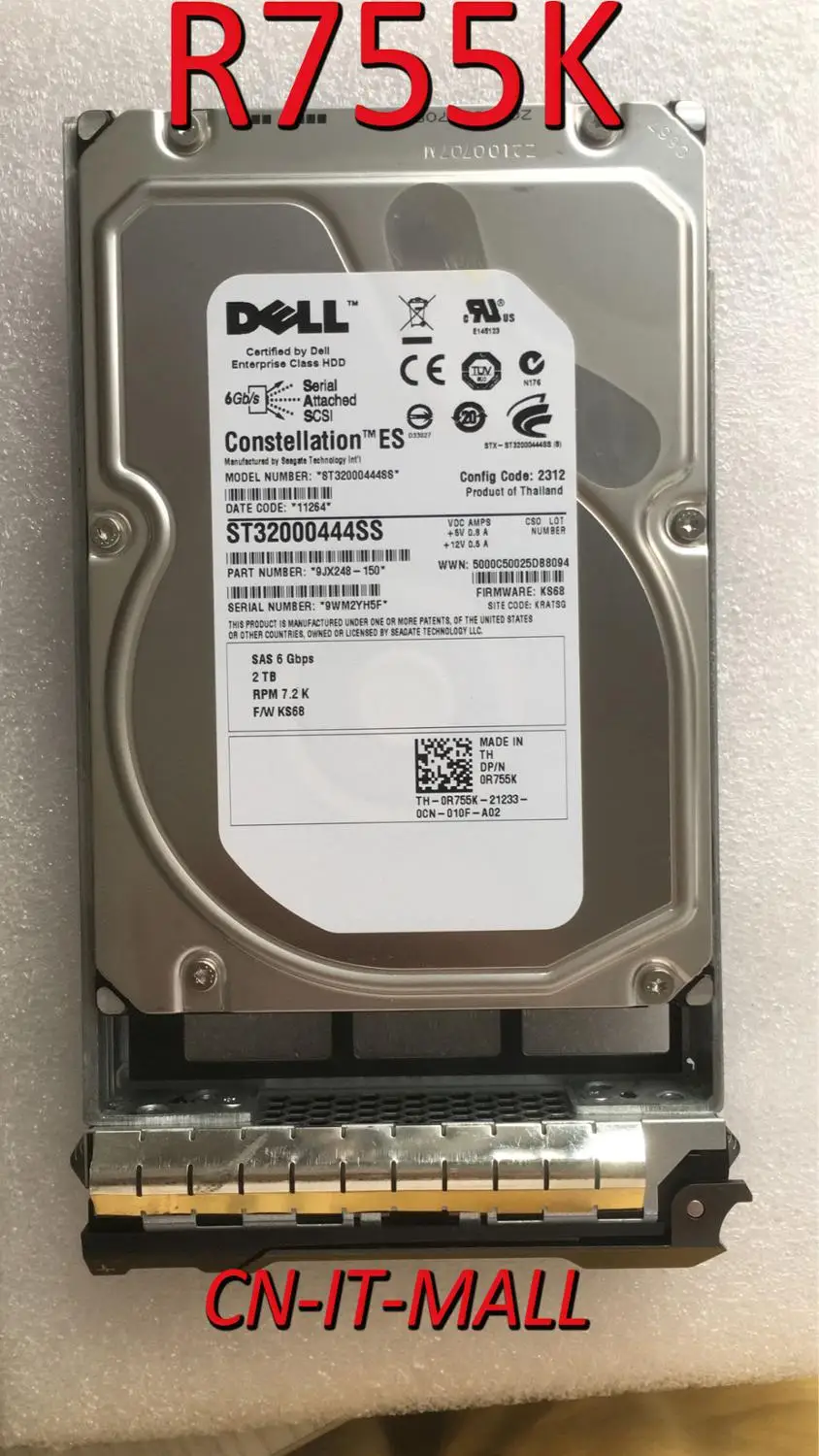 

2TB SAS 7.2K 3.5 6GB ST32000444SS R755K HDD with F238F Caddy,Clean Smart
