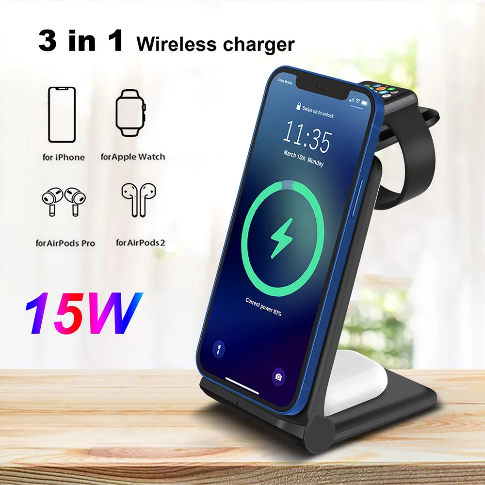3 in 1 wireless charger station for iphone 13 12 11 xs x 8 apple watch 6 5 4 3 airpods pro 15w fast charging for samsung s21 s20 free global shipping