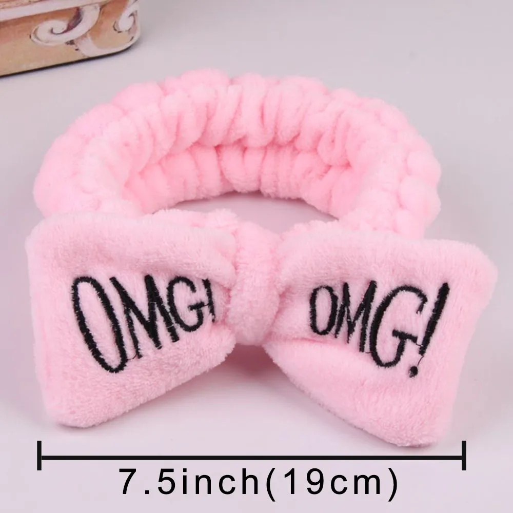 

2021 New Letter OMG Headbands for Women Girls Bow Wash Face Turban Makeup Elastic Hair Bands Coral Fleece Hair Accessories
